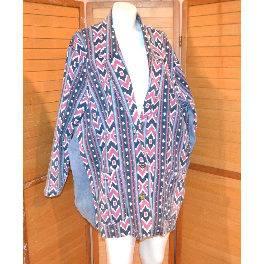 Vintage Oversize Denim & Aztec Southwestern  Blazer